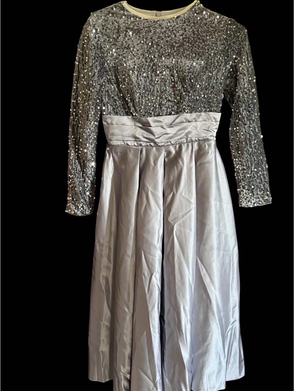 Dollcake Silver Sequin Bodice Satin Skirt Dress